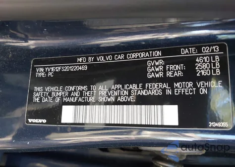 2013 Volvo S60 T5 from USA, damaged, VIN YV1612FS2D1220469